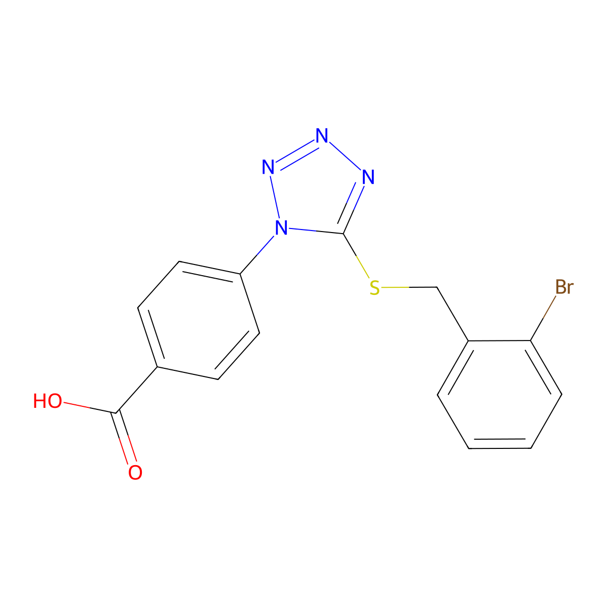 4-[5-[(2-bromophenyl)methylsulfanyl]tetrazol-1-yl]benzoic Acid molecular structure, CAS 346464-81-1