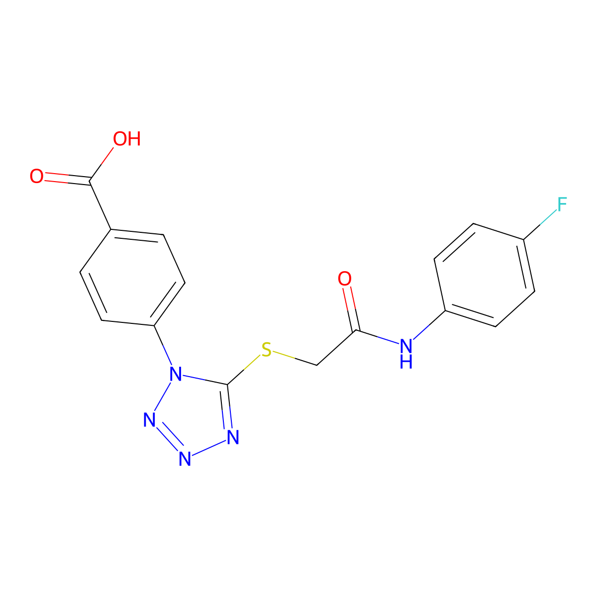 4-[5-[2-(4-Fluoroanilino)-2-oxoethyl]sulfanyltetrazol-1-yl]benzoic acid molecular structure, CAS 346464-83-3