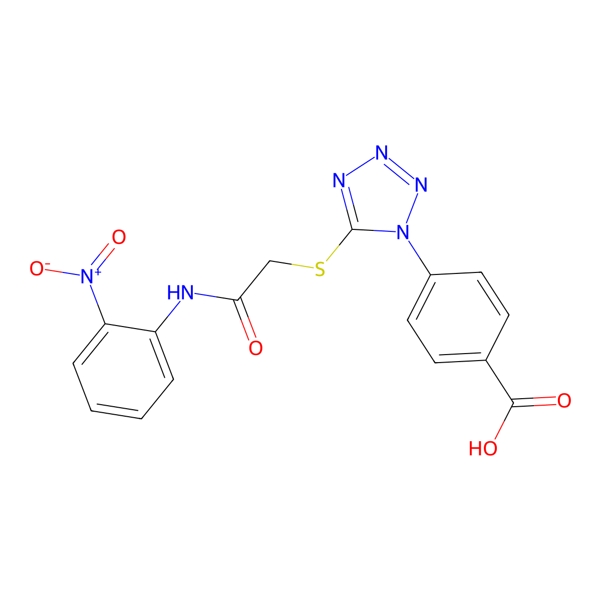 4-[5-[2-(2-Nitroanilino)-2-oxoethyl]sulfanyltetrazol-1-yl]benzoic acid molecular structure, CAS 346464-86-6