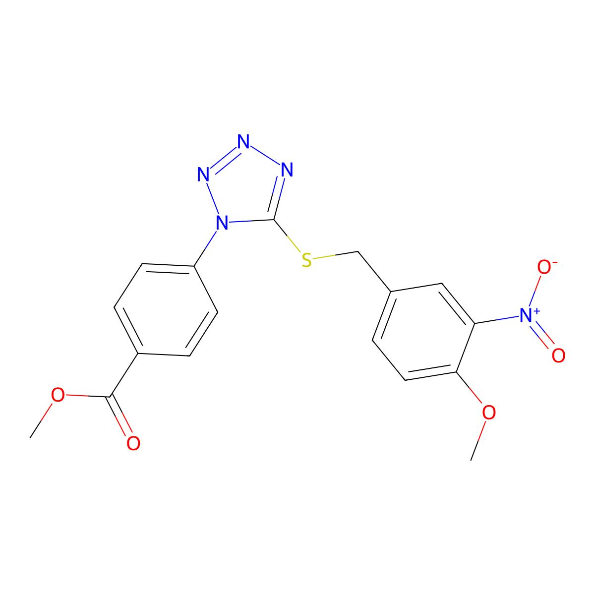 Methyl 4-[5-[(4-methoxy-3-nitrophenyl)methylsulfanyl]tetrazol-1-yl]benzoate molecular structure, CAS 346464-92-4