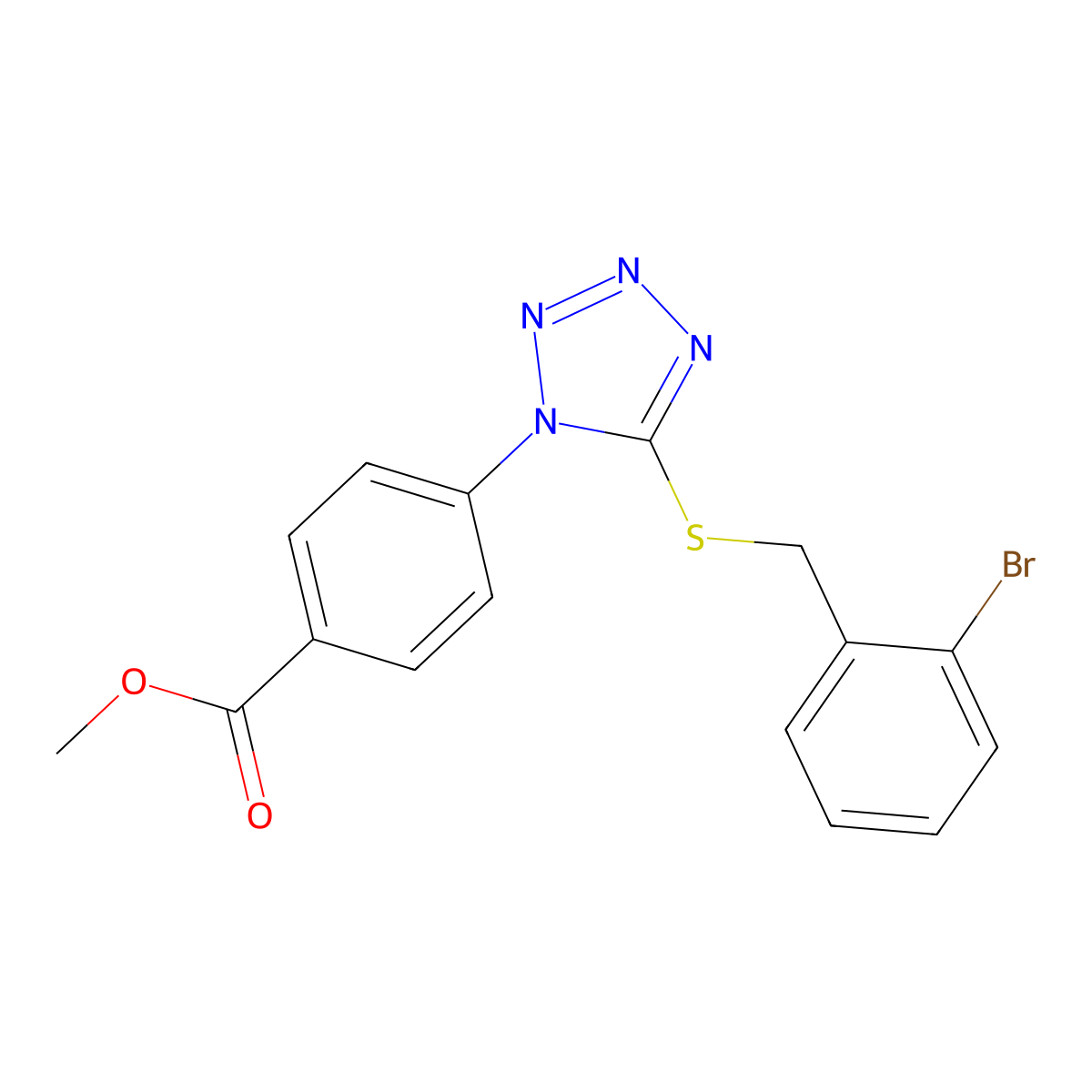 methyl 4-(5-((2-bromobenzyl)thio)-1H-tetrazol-1-yl)benzoate molecular structure, CAS 346464-95-7