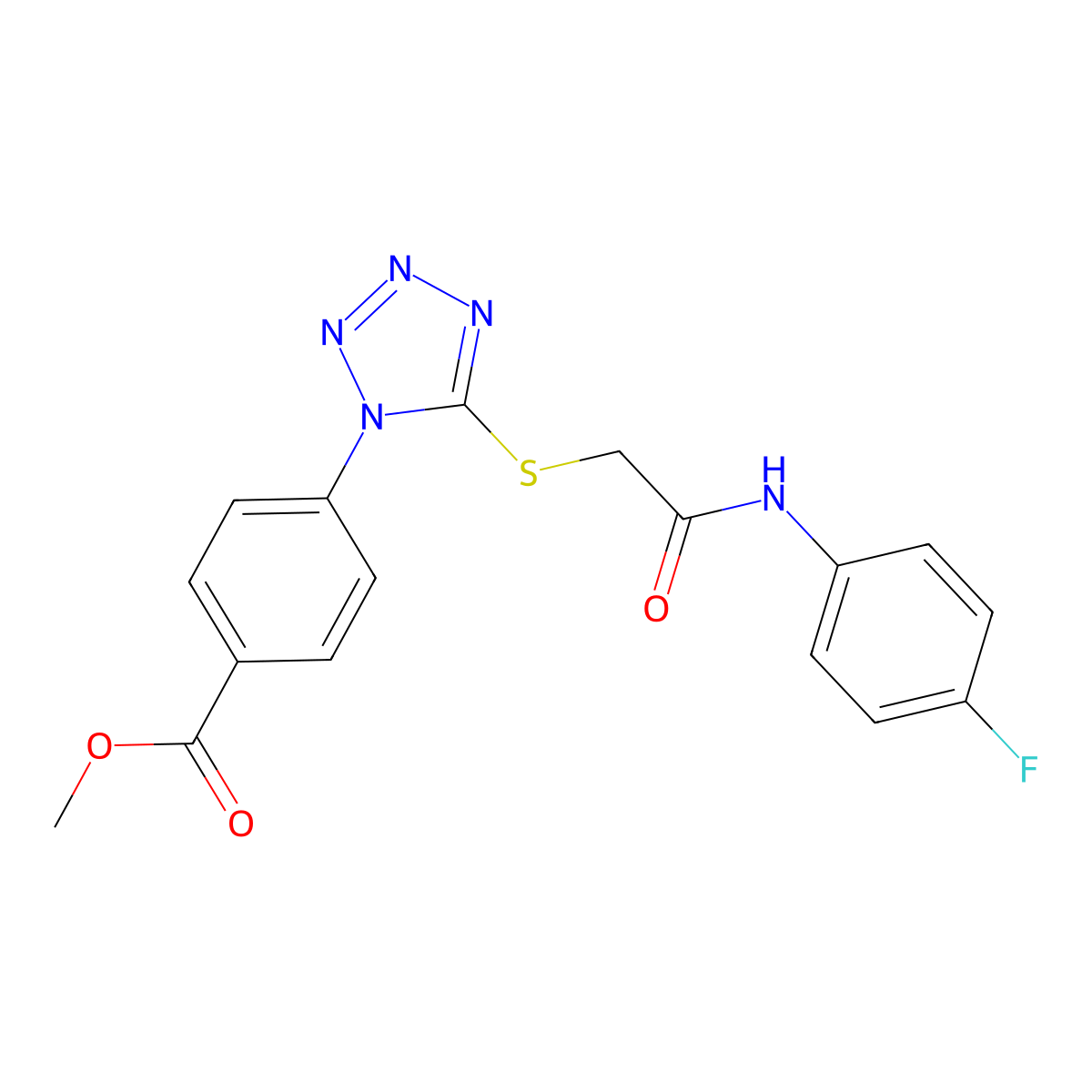 Methyl 4-[5-[2-(4-fluoroanilino)-2-oxoethyl]sulfanyltetrazol-1-yl]benzoate molecular structure, CAS 346464-98-0