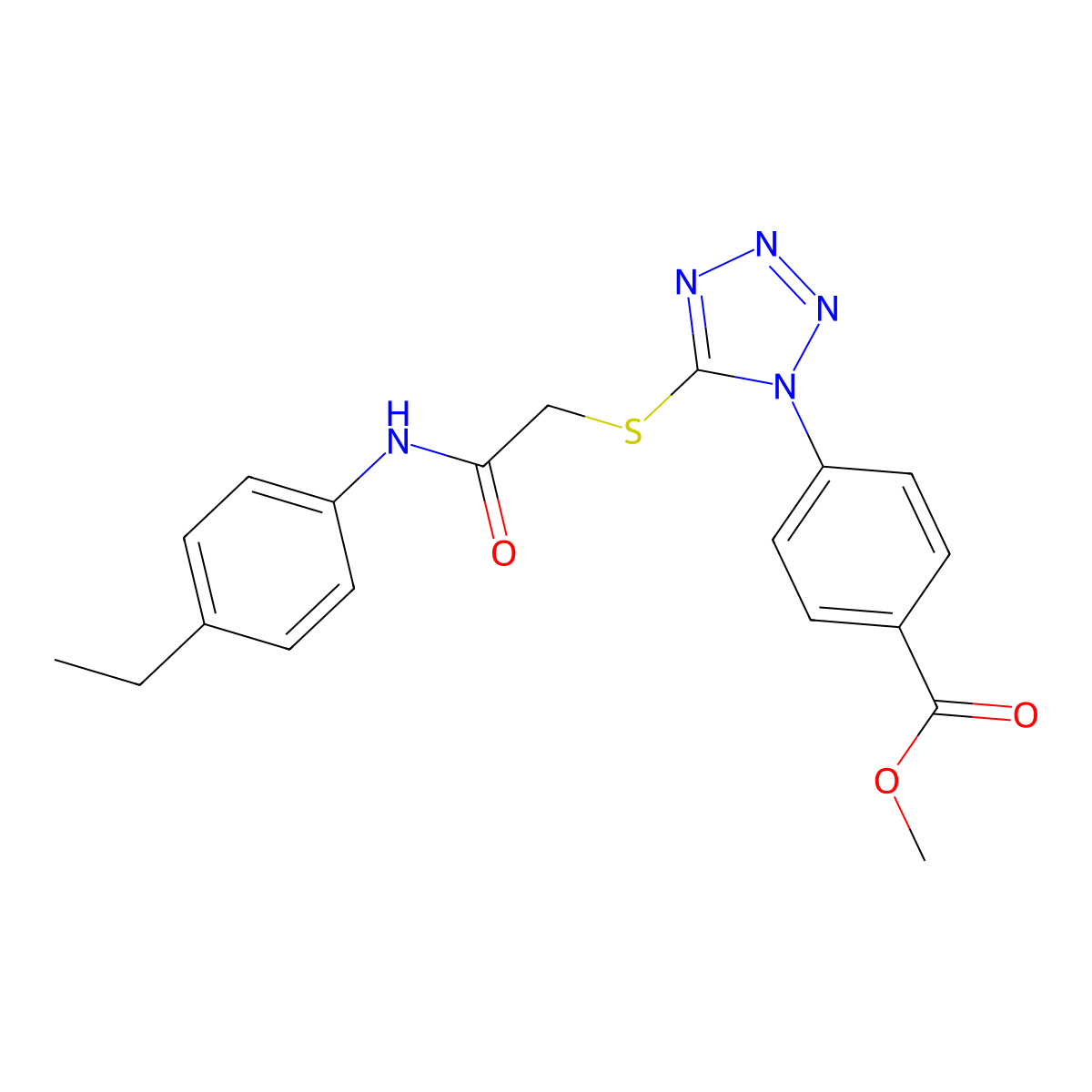 Methyl 4-[5-[2-(4-ethylanilino)-2-oxoethyl]sulfanyltetrazol-1-yl]benzoate molecular structure, CAS 346464-99-1