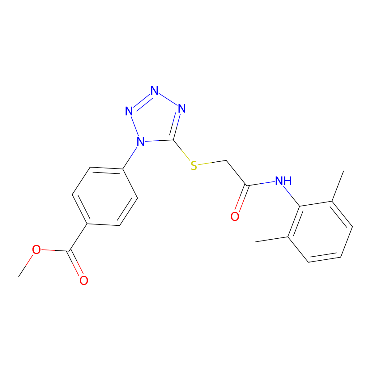Methyl 4-[5-[2-(2,6-dimethylanilino)-2-oxoethyl]sulfanyltetrazol-1-yl]benzoate molecular structure, CAS 346465-00-7