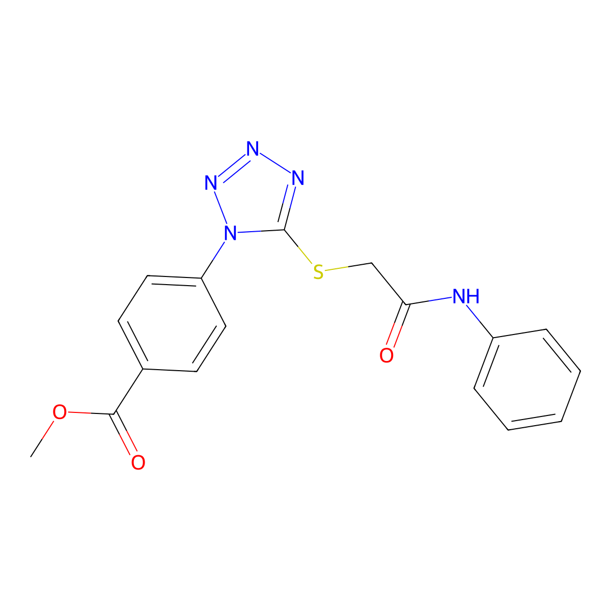 methyl 4-(5-((2-oxo-2-(phenylamino)ethyl)thio)-1H-tetrazol-1-yl)benzoate molecular structure, CAS 346465-02-9