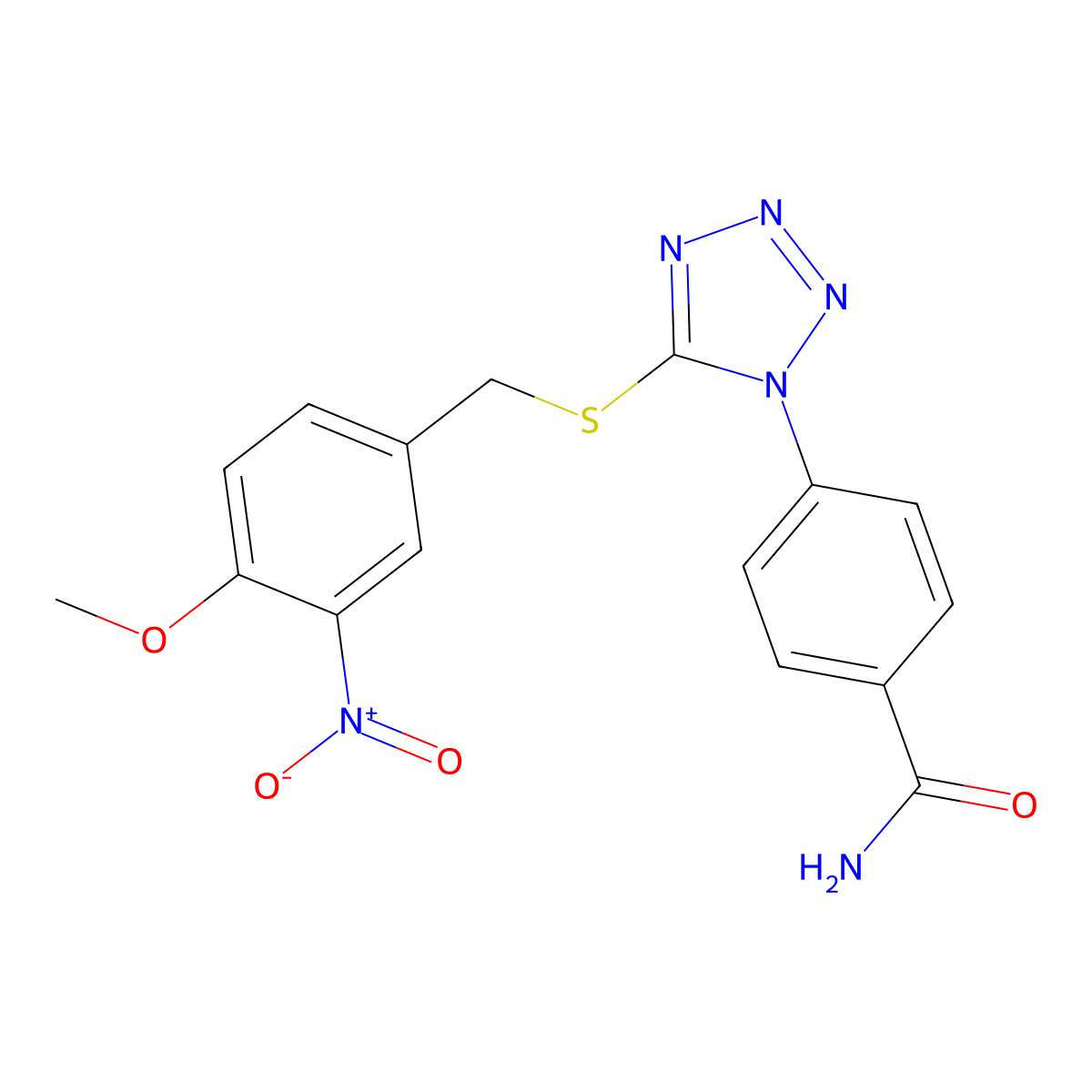 4-[5-[(4-Methoxy-3-nitrophenyl)methylsulfanyl]tetrazol-1-yl]benzamide molecular structure, CAS 346465-07-4