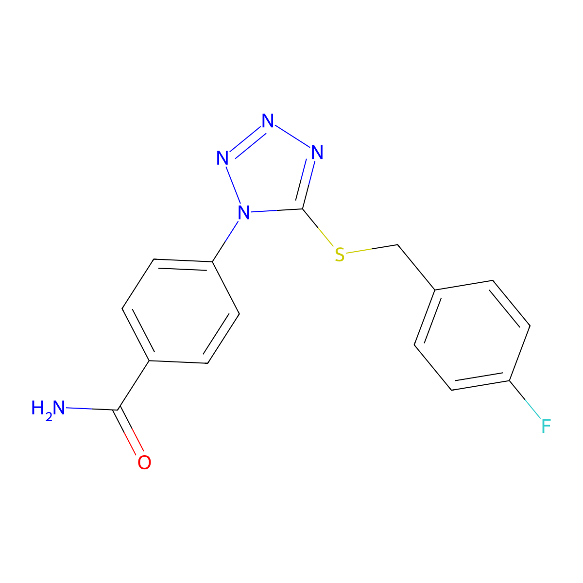 4-[5-[(4-Fluorophenyl)methylsulfanyl]tetrazol-1-yl]benzamide molecular structure, CAS 346465-12-1