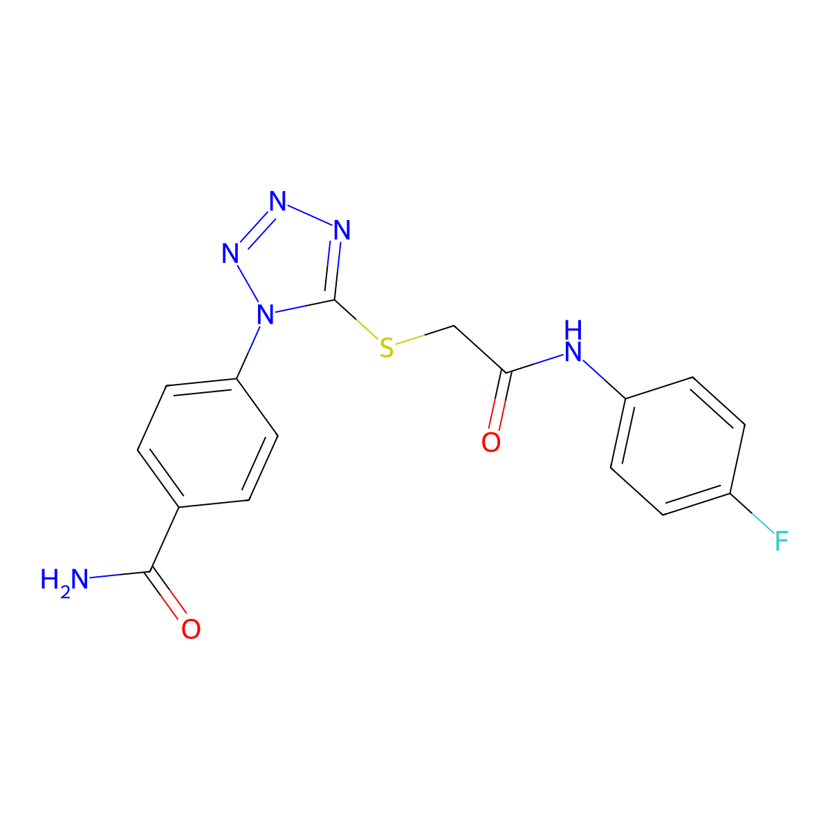 4-[5-[2-(4-Fluoroanilino)-2-oxoethyl]sulfanyltetrazol-1-yl]benzamide molecular structure, CAS 346465-13-2