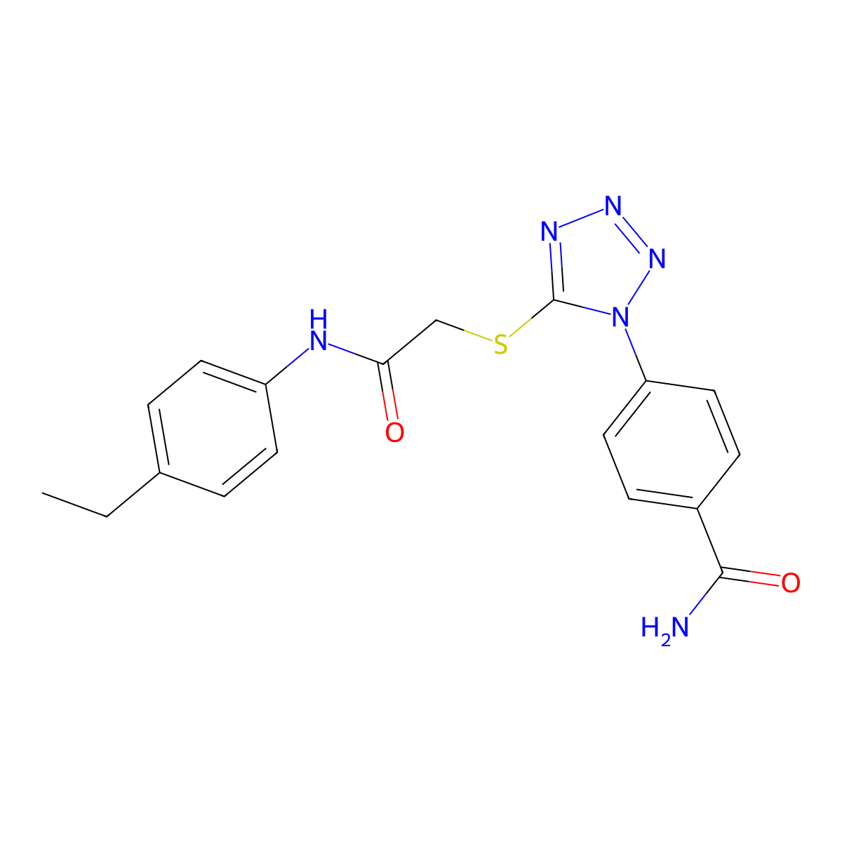 4-[5-[2-(4-Ethylanilino)-2-oxoethyl]sulfanyltetrazol-1-yl]benzamide molecular structure, CAS 346465-14-3