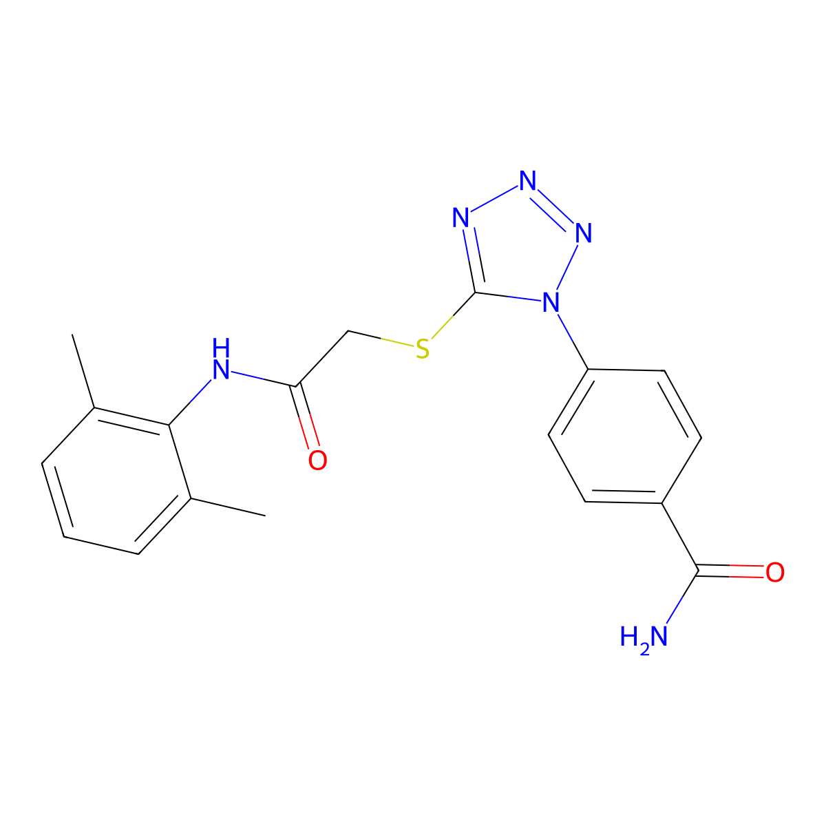 4-[5-[2-(2,6-Dimethylanilino)-2-oxoethyl]sulfanyltetrazol-1-yl]benzamide molecular structure, CAS 346465-15-4