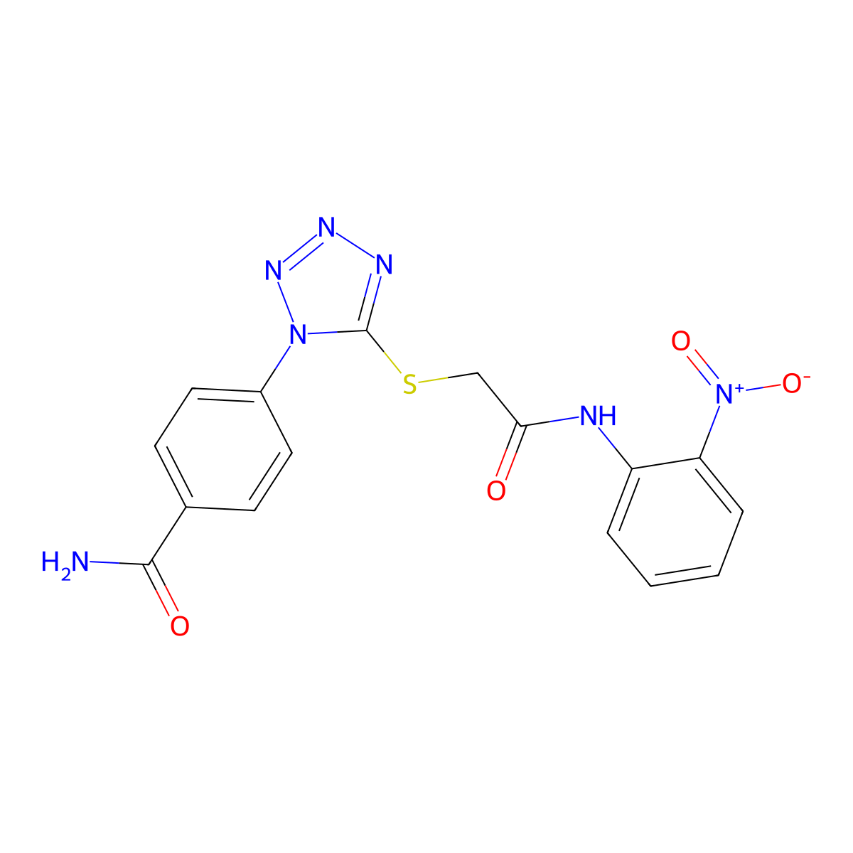 4-[5-[2-(2-Nitroanilino)-2-oxoethyl]sulfanyltetrazol-1-yl]benzamide molecular structure, CAS 346465-16-5