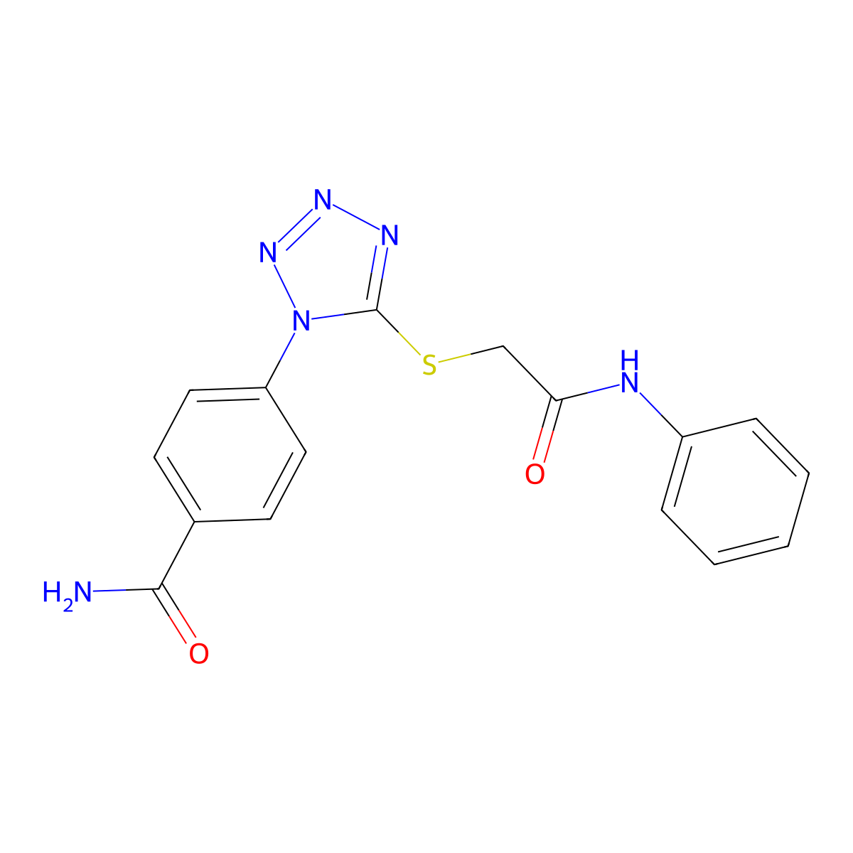 4-(5-Phenylcarbamoylmethylsulfanyl-tetrazol-1-yl)-benzamide molecular structure, CAS 346465-17-6