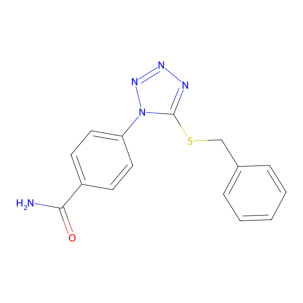 4-(5-Benzylsulfanyltetrazol-1-yl)benzamide molecular structure, CAS 346465-18-7