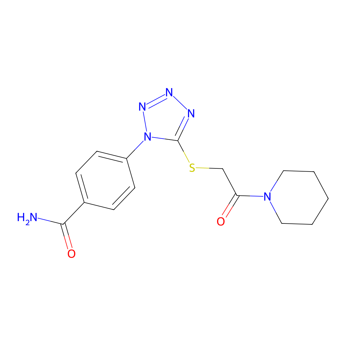 4-[5-(2-Oxo-2-piperidin-1-ylethyl)sulfanyltetrazol-1-yl]benzamide molecular structure, CAS 346465-19-8