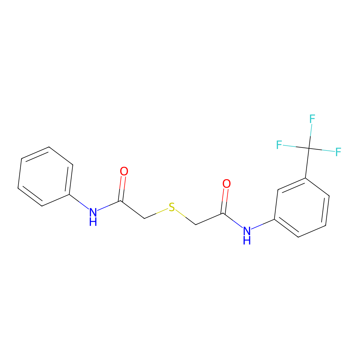 2-Phenylcarbamoylmethylsulfanyl-N-(3-trifluoromethyl-phenyl)-acetamide molecular structure, CAS 346465-99-4