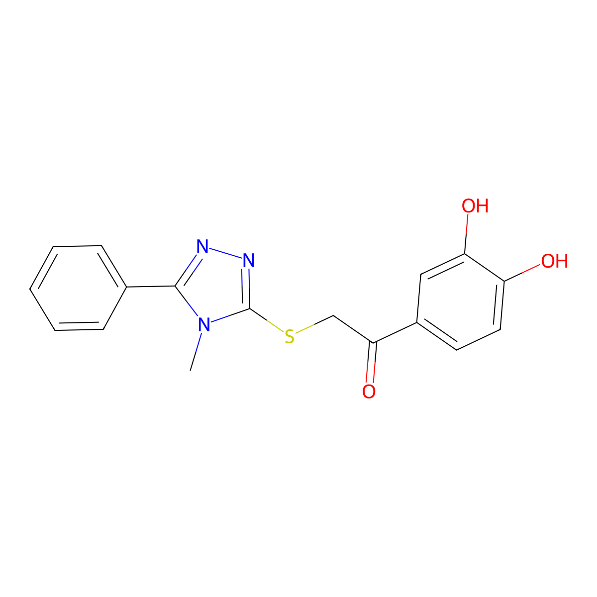 1-(3,4-Dihydroxyphenyl)-2-[(4-methyl-5-phenyl-1,2,4-triazol-3-yl)sulfanyl]ethanone molecular structure, CAS 346466-01-1