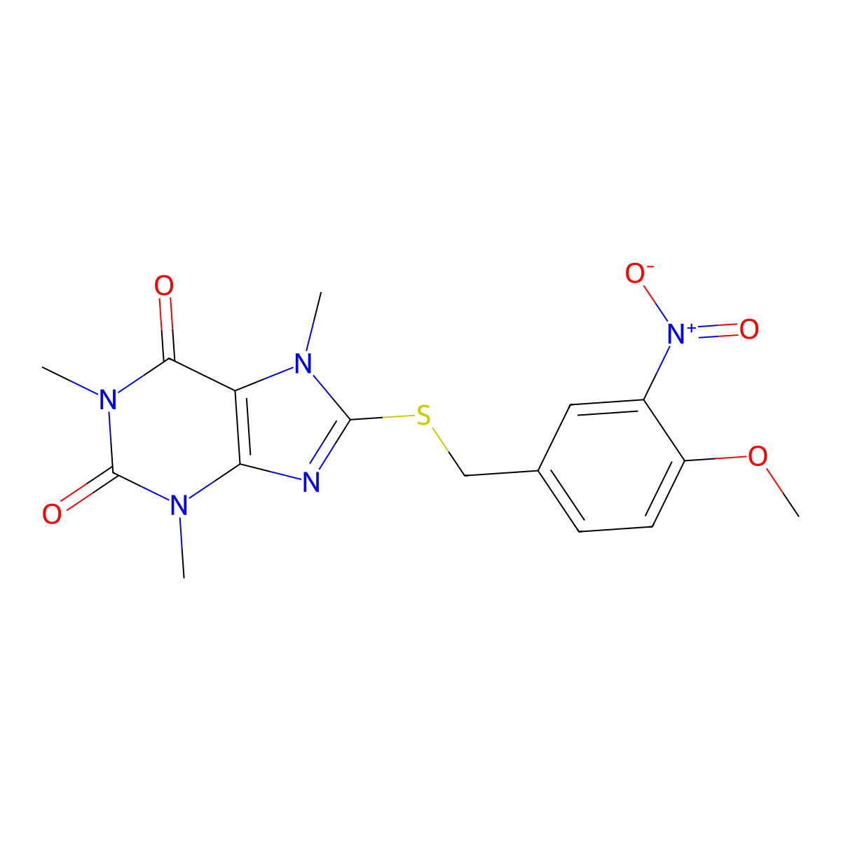 8-[(4-Methoxy-3-nitrophenyl)methylsulfanyl]-1,3,7-trimethylpurine-2,6-dione molecular structure, CAS 346579-33-7