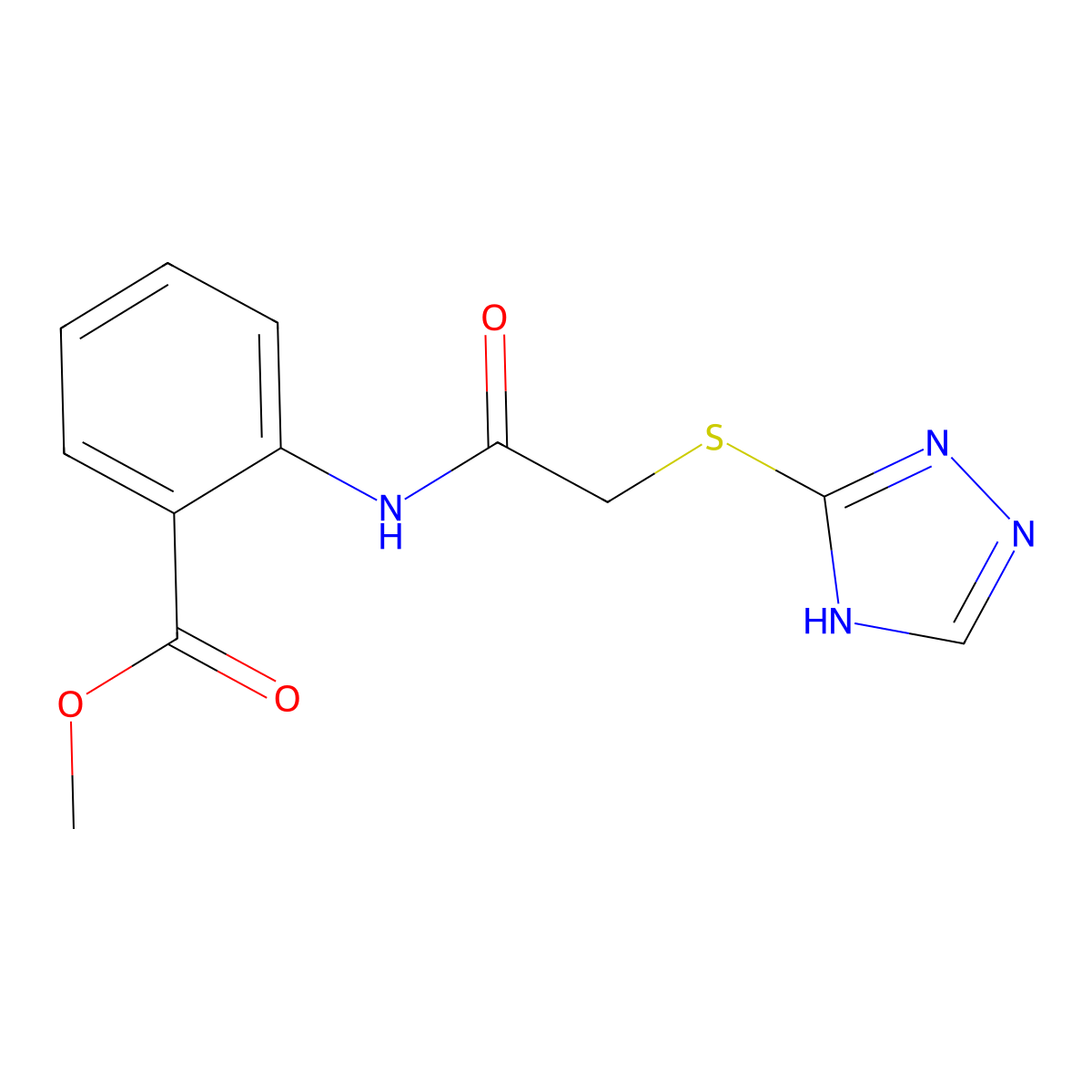 methyl 2-[[2-(1H-1,2,4-triazol-5-ylsulfanyl)acetyl]amino]benzoate molecular structure, CAS 346579-41-7