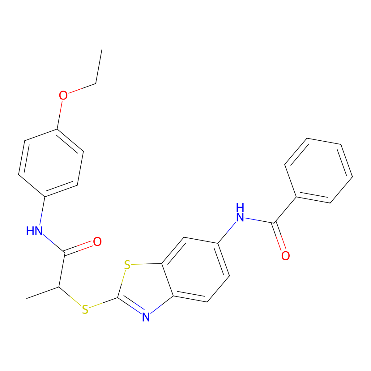 N-[2-[1-(4-ethoxyanilino)-1-oxopropan-2-yl]sulfanyl-1,3-benzothiazol-6-yl]benzamide molecular structure, CAS 346580-37-8