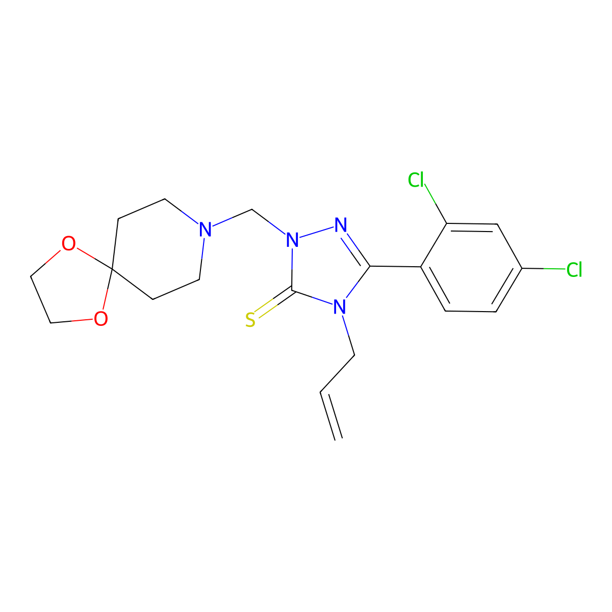 5-(2,4-Dichlorophenyl)-2-(1,4-dioxa-8-azaspiro[4.5]decan-8-ylmethyl)-4-prop-2-enyl-1,2,4-triazole-3-thione molecular structure, CAS 346596-77-8