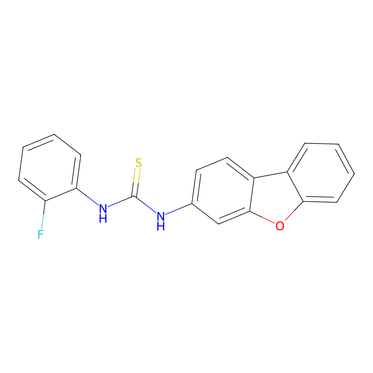 N-3-Dibenzofuranyl-Na(2)-(2-fluorophenyl)thiourea molecular structure, CAS 346597-24-8
