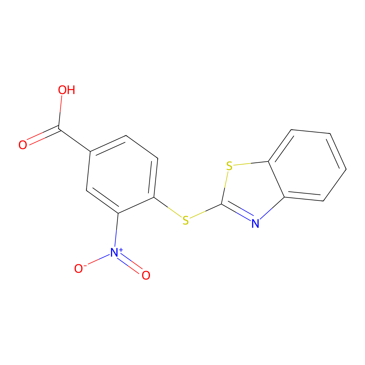 4-(Benzothiazol-2-ylsulfanyl)-3-nitro-benzoic acid molecular structure, CAS 346597-52-2