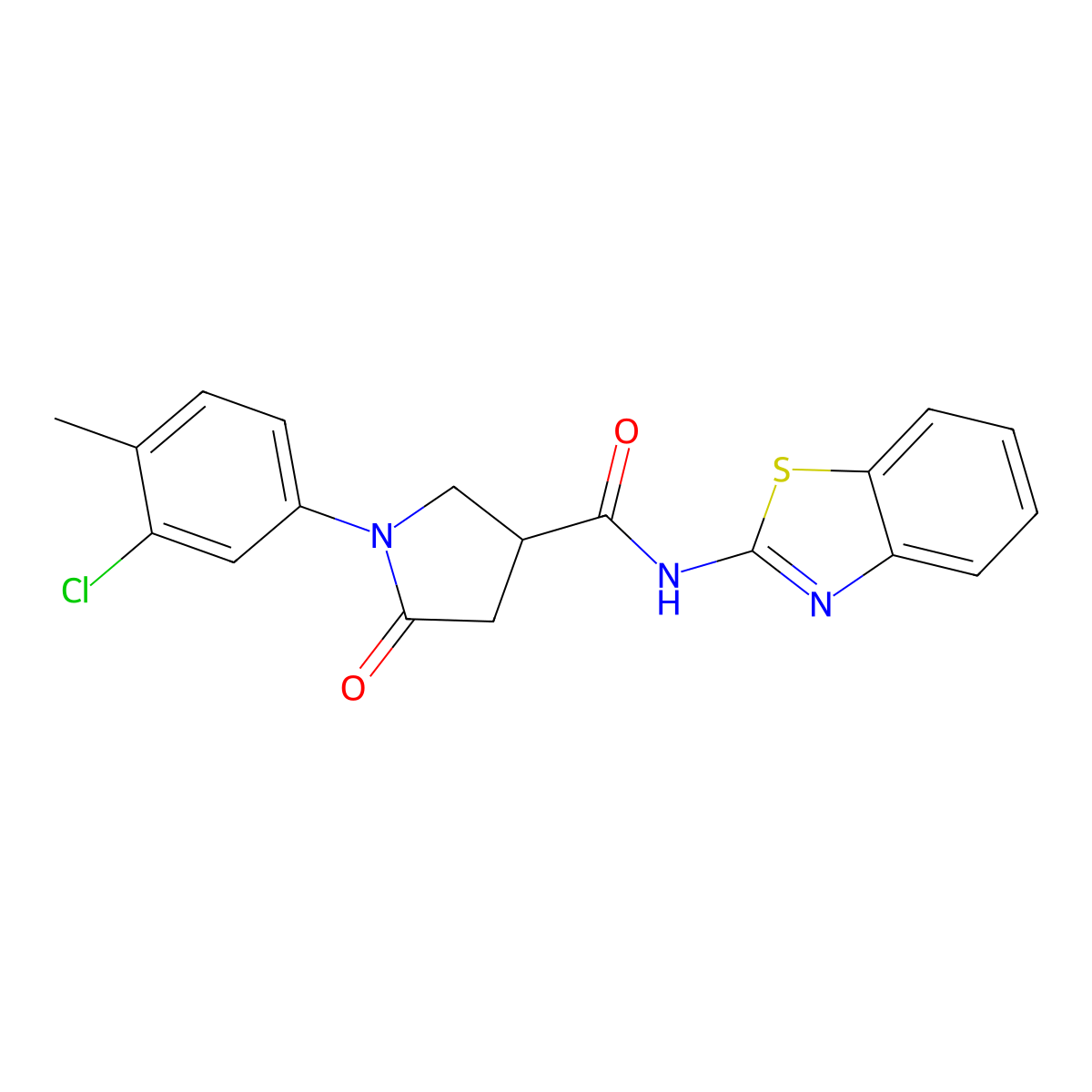 N-(1,3-benzothiazol-2-yl)-1-(3-chloro-4-methylphenyl)-5-oxopyrrolidine-3-carboxamide molecular structure, CAS 346598-88-7