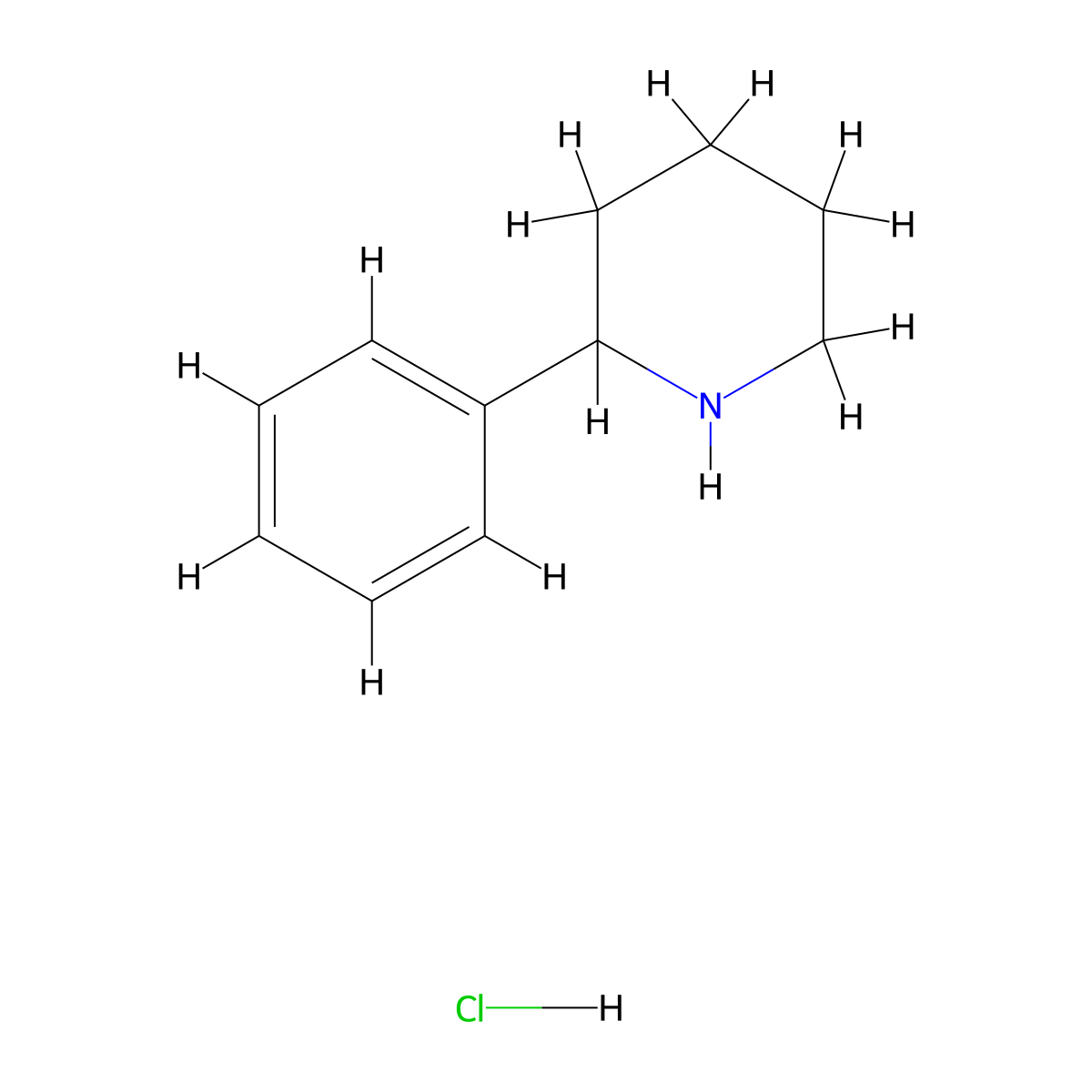 2-Phenylpiperidine hydrochloride molecular structure, CAS 3466-81-7