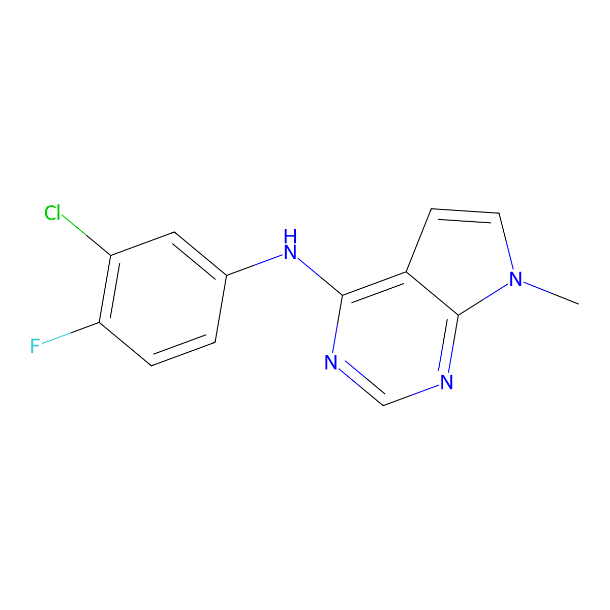 N-(3-Chloro-4-fluorophenyl)-7-methyl-7H-pyrrolo[2,3-d]pyrimidin-4-amine molecular structure, CAS 346600-34-8
