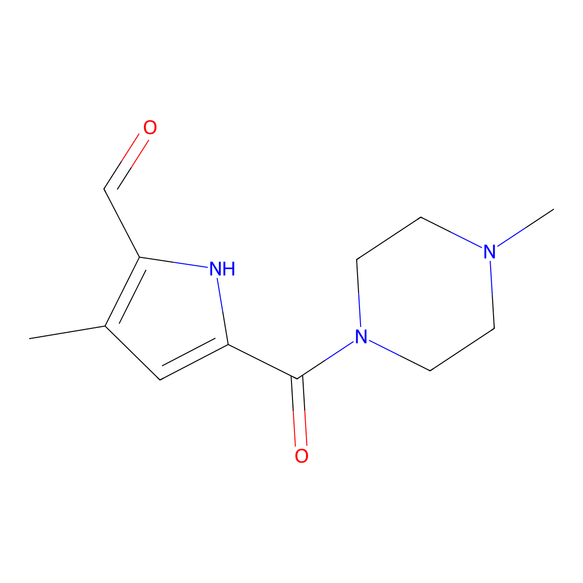 3-methyl-5-(4-methylpiperazine-1-carbonyl)-1H-pyrrole-2-carbaldehyde molecular structure, CAS 346600-38-2