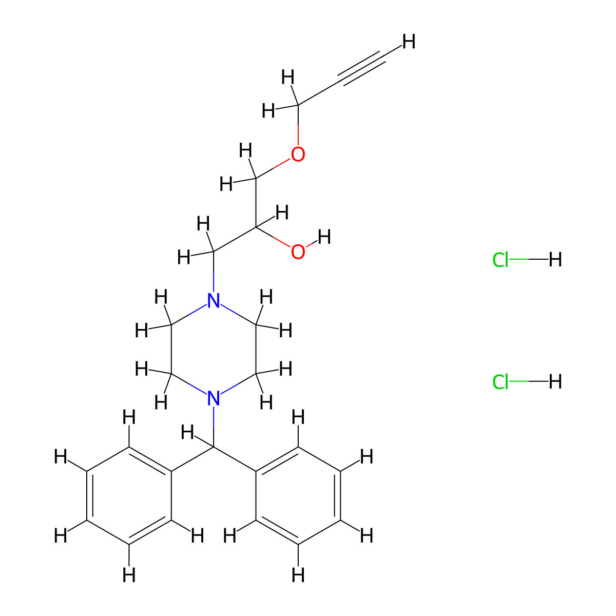 1-(4-Benzhydrylpiperazin-1-yl)-3-(prop-2-yn-1-yloxy)propan-2-ol dihydrochloride molecular structure, CAS 34661-69-3