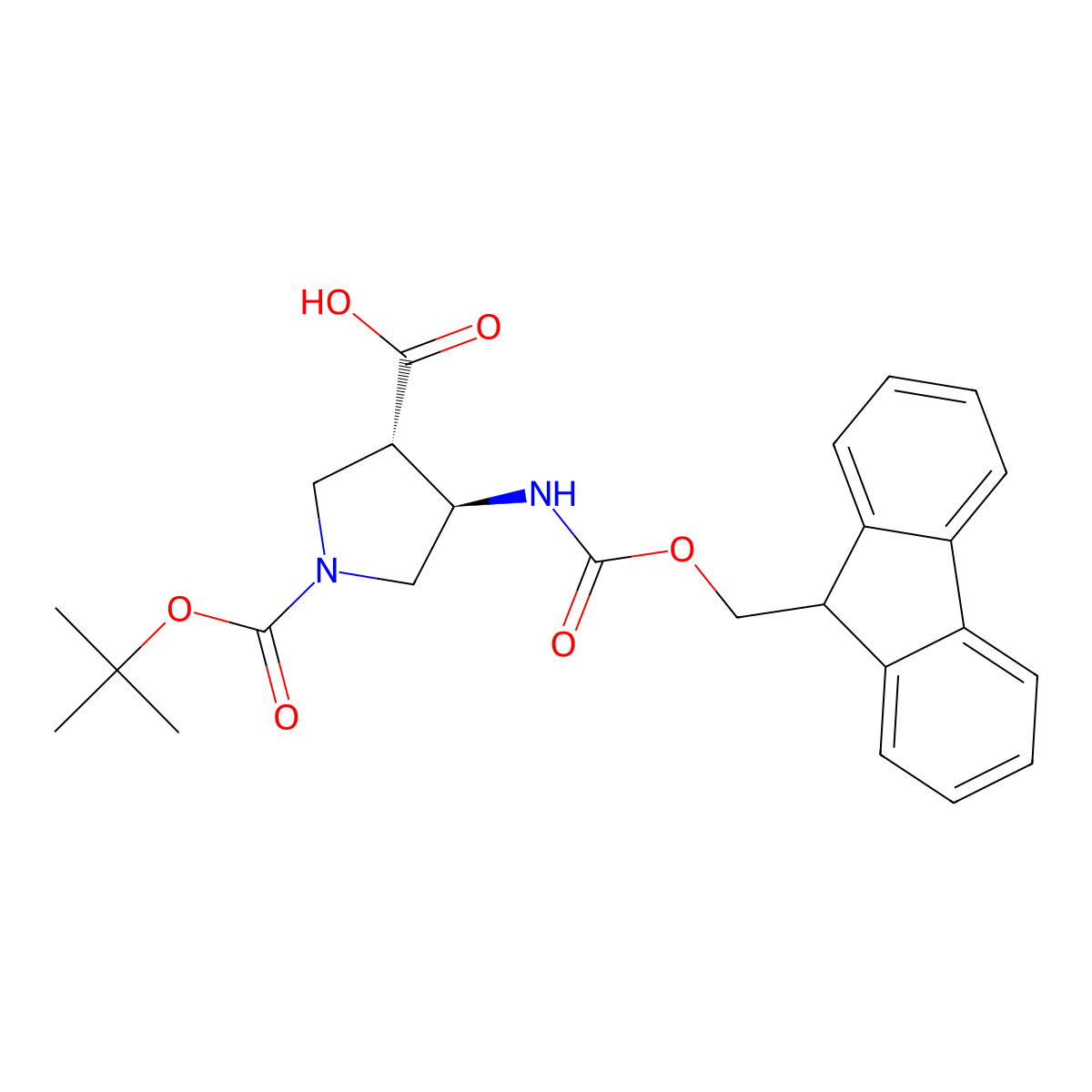 (3S,4R)-1-[(tert-butoxy)carbonyl]-4-{[(9H-fluoren-9-ylmethoxy)carbonyl]amino}pyrrolidine-3-carboxylic acid molecular structure, CAS 346610-79-5