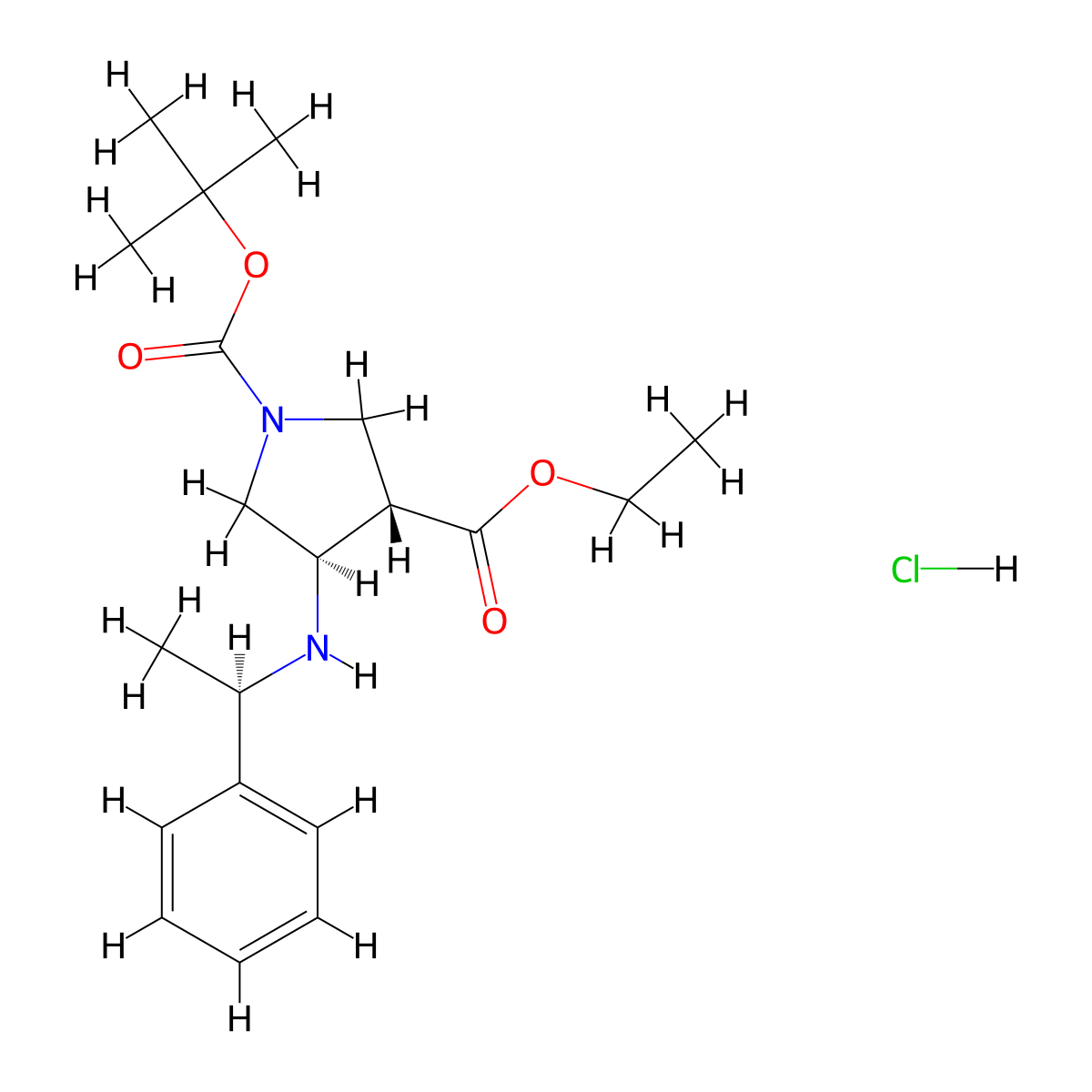 (3S,4R)-1-tert-butyl 3-ethyl 4-(((R)-1-phenylethyl)amino)pyrrolidine-1,3-dicarboxylate hydrochloride molecular structure, CAS 346610-81-9