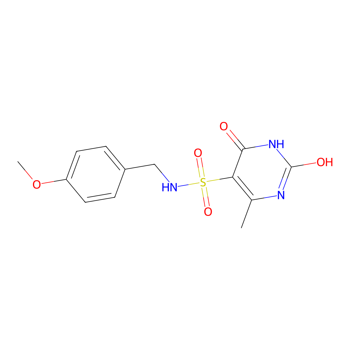 2-hydroxy-N-(4-methoxybenzyl)-4-methyl-6-oxo-1,6-dihydropyrimidine-5-sulfonamide molecular structure, CAS 346631-38-7
