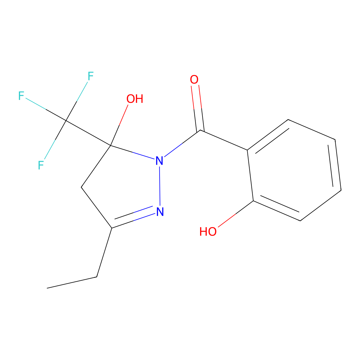 [3-ethyl-5-hydroxy-5-(trifluoromethyl)-4H-pyrazol-1-yl]-(2-hydroxyphenyl)methanone molecular structure, CAS 346633-79-2