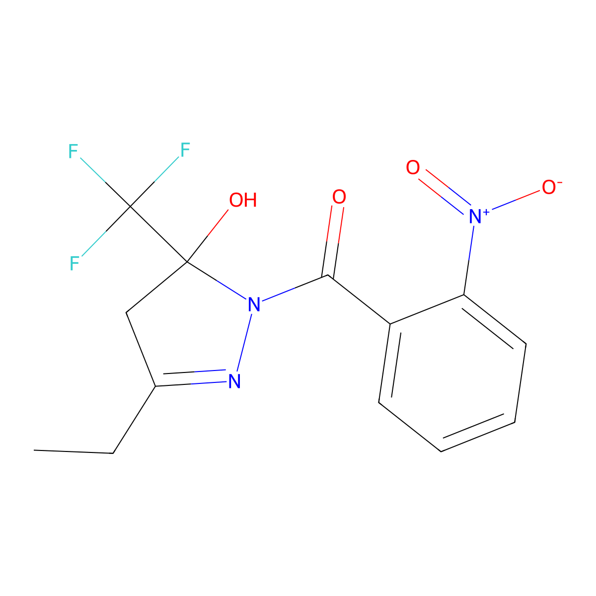 [3-ethyl-5-hydroxy-5-(trifluoromethyl)-4H-pyrazol-1-yl]-(2-nitrophenyl)methanone molecular structure, CAS 346633-85-0