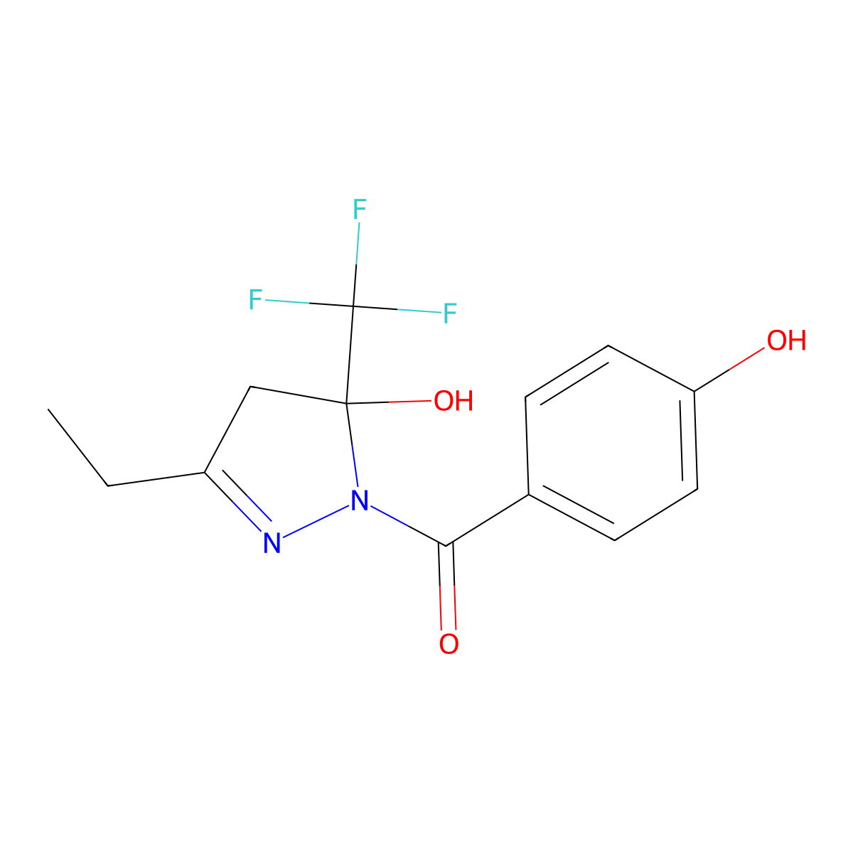 [3-ethyl-5-hydroxy-5-(trifluoromethyl)-4,5-dihydro-1H-pyrazol-1-yl](4-hydroxyphenyl)methanone molecular structure, CAS 346633-91-8