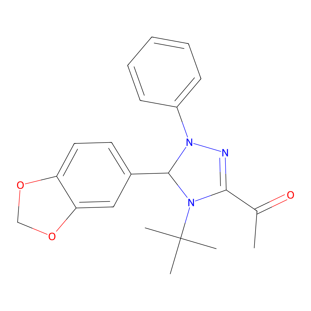 1-[5-(1,3-benzodioxol-5-yl)-4-tert-butyl-1-phenyl-4,5-dihydro-1H-1,2,4-triazol-3-yl]ethanone molecular structure, CAS 346634-79-5