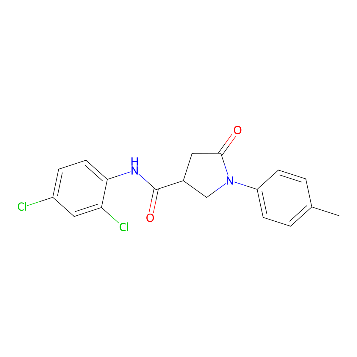 N-(2,4-dichlorophenyl)-1-(4-methylphenyl)-5-oxopyrrolidine-3-carboxamide molecular structure, CAS 346637-41-0