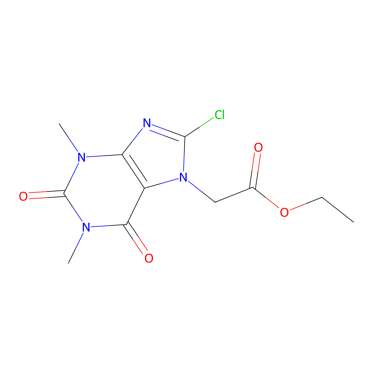 Ethyl 2-(8-chloro-1,3-dimethyl-2,6-dioxopurin-7-yl)acetate molecular structure, CAS 346638-16-2