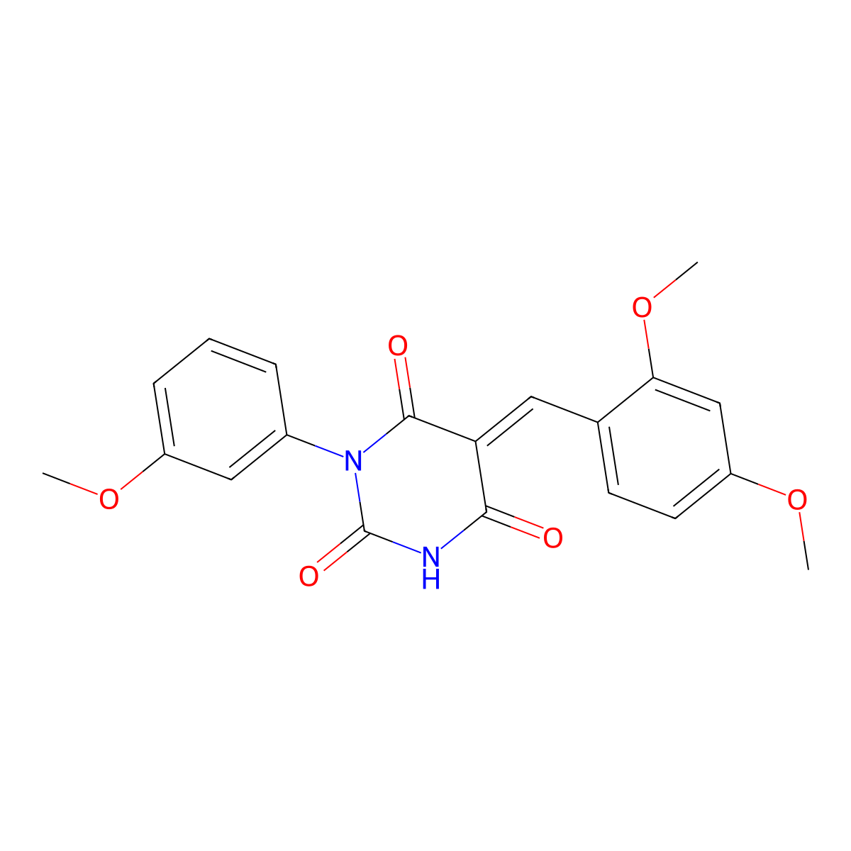 5-[(2,4-Dimethoxyphenyl)methylidene]-1-(3-methoxyphenyl)-1,3-diazinane-2,4,6-trione molecular structure, CAS 346638-18-4