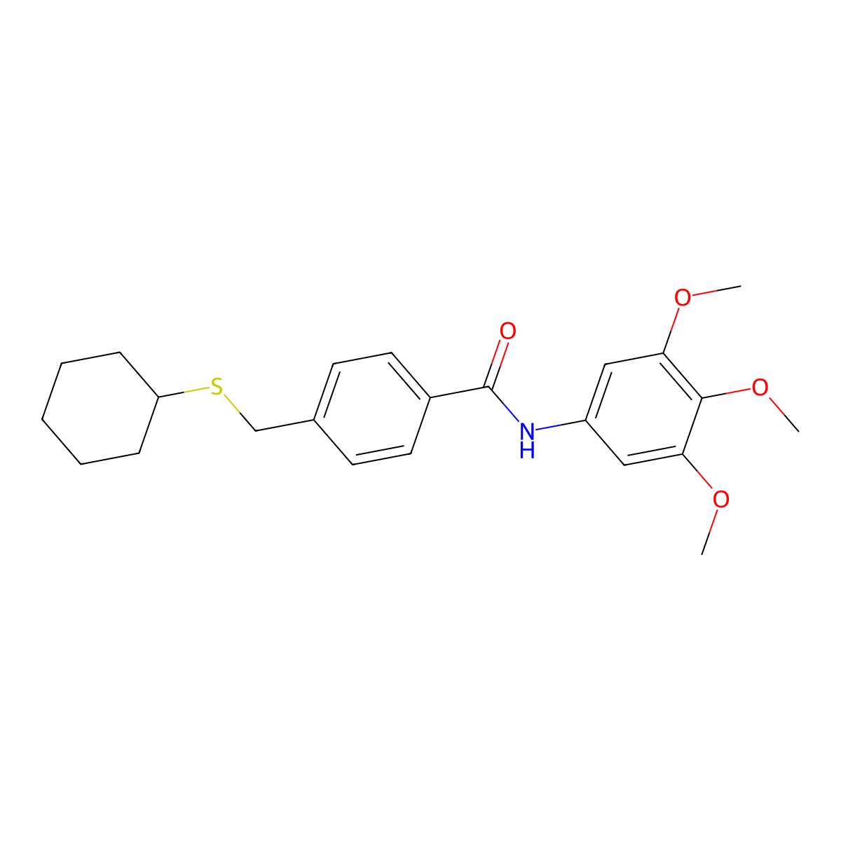 4-(cyclohexylsulfanylmethyl)-N-(3,4,5-trimethoxyphenyl)benzamide molecular structure, CAS 346638-48-0