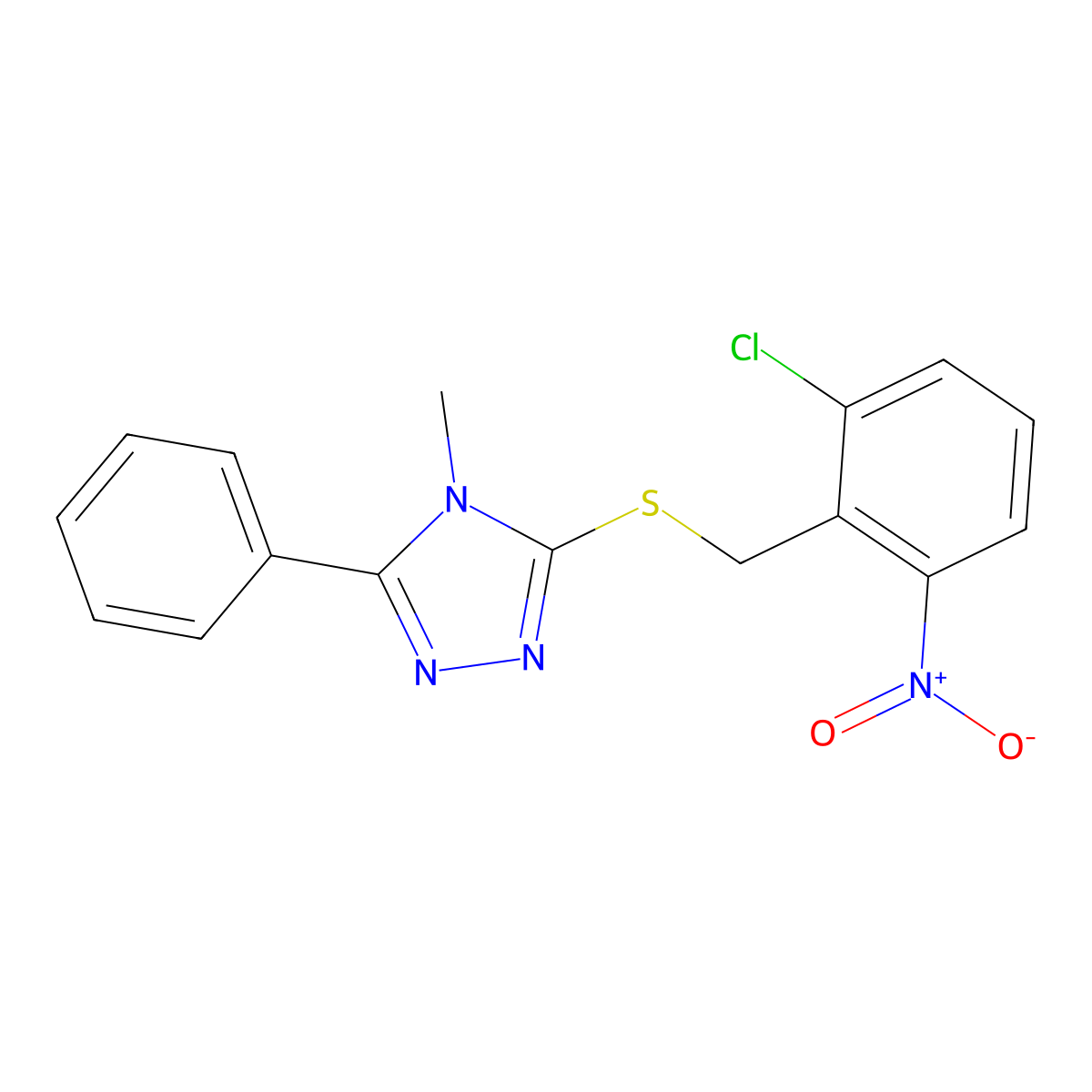 3-[(2-Chloro-6-nitrophenyl)methylsulfanyl]-4-methyl-5-phenyl-1,2,4-triazole molecular structure, CAS 346638-51-5