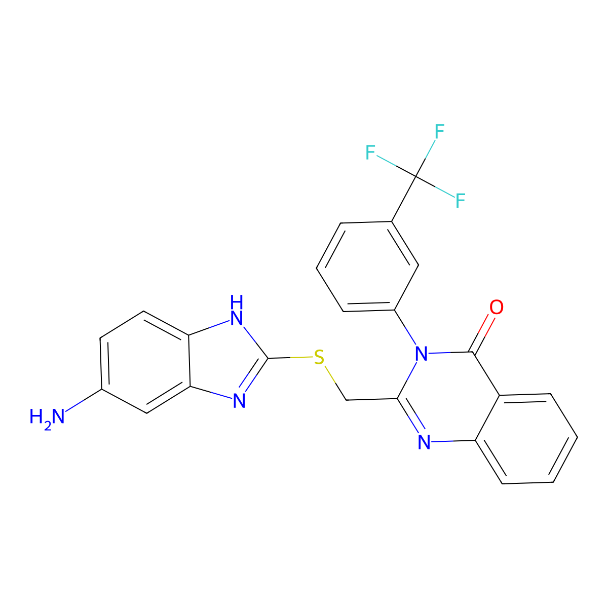 2-[(5-Aminobenzimidazol-2-ylthio)methyl]-3-[3-(trifluoromethyl)phenyl]-3-hydro quinazolin-4-one molecular structure, CAS 346638-60-6