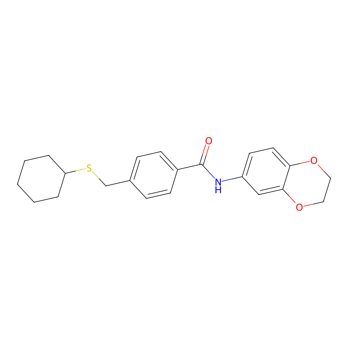 4-[(cyclohexylsulfanyl)methyl]-N-(2,3-dihydro-1,4-benzodioxin-6-yl)benzamide molecular structure, CAS 346638-74-2