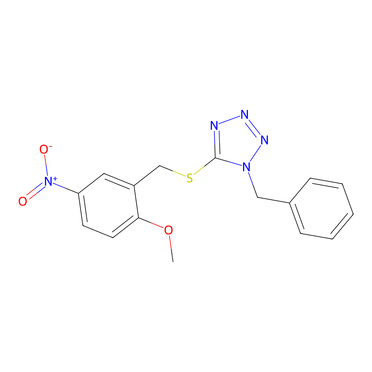1-Benzyl-5-(2-methoxy-5-nitro-benzylsulfanyl)-1H-tetrazole molecular structure, CAS 346638-80-0