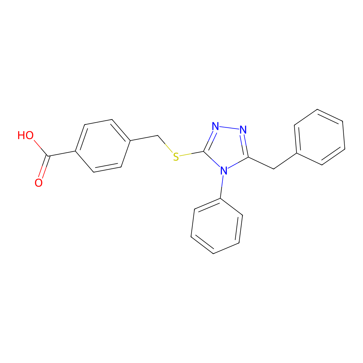4-{[(5-benzyl-4-phenyl-4H-1,2,4-triazol-3-yl)sulfanyl]methyl}benzoic acid molecular structure, CAS 346638-92-4