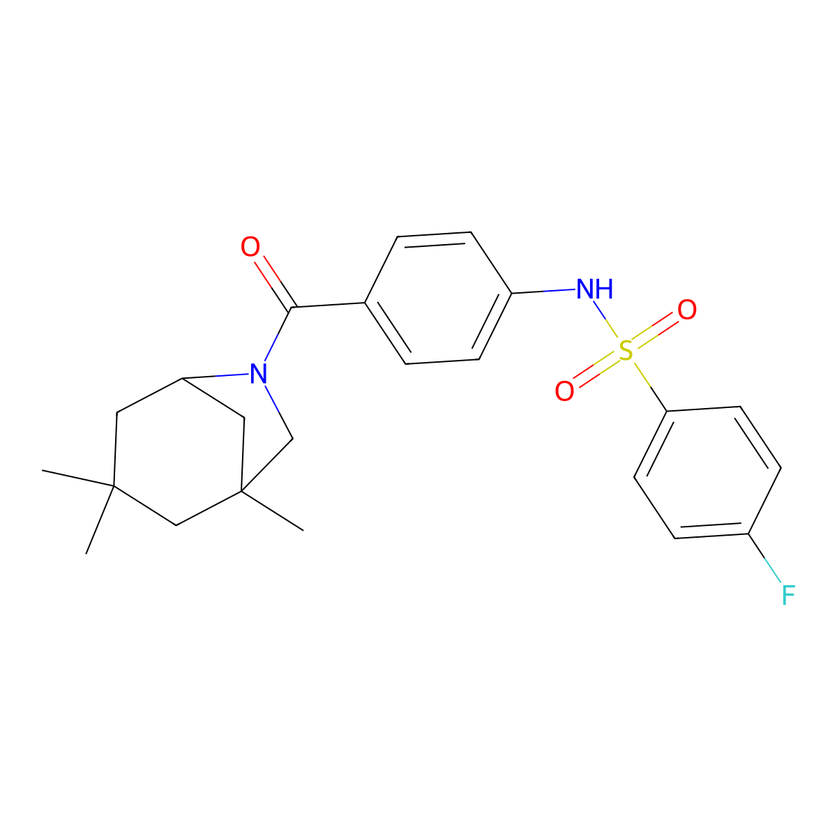 4-fluoro-N-[4-(3,3,5-trimethyl-7-azabicyclo[3.2.1]octane-7-carbonyl)phenyl]benzenesulfonamide molecular structure, CAS 346638-98-0
