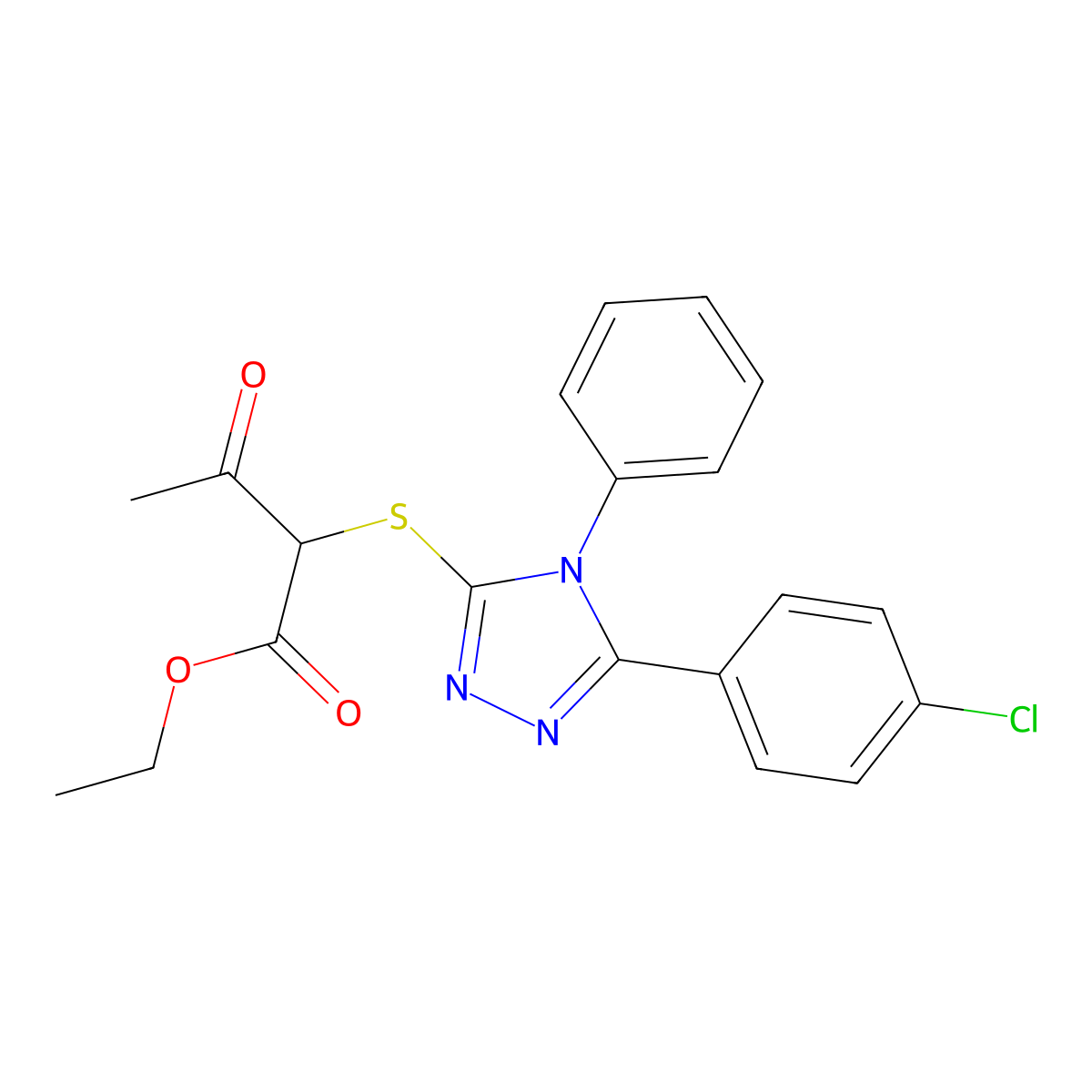 ethyl 2-{[5-(4-chlorophenyl)-4-phenyl-4H-1,2,4-triazol-3-yl]sulfanyl}-3-oxobutanoate molecular structure, CAS 346639-01-8