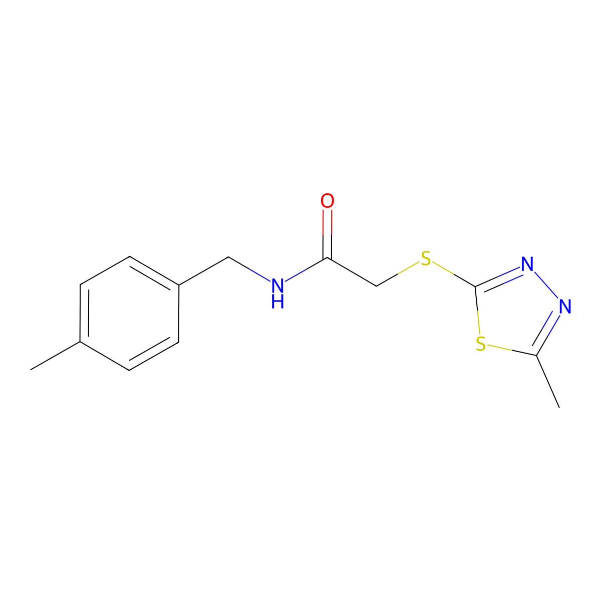 N-[(4-methylphenyl)methyl]-2-[(5-methyl-1,3,4-thiadiazol-2-yl)sulfanyl]acetamide molecular structure, CAS 346641-58-5